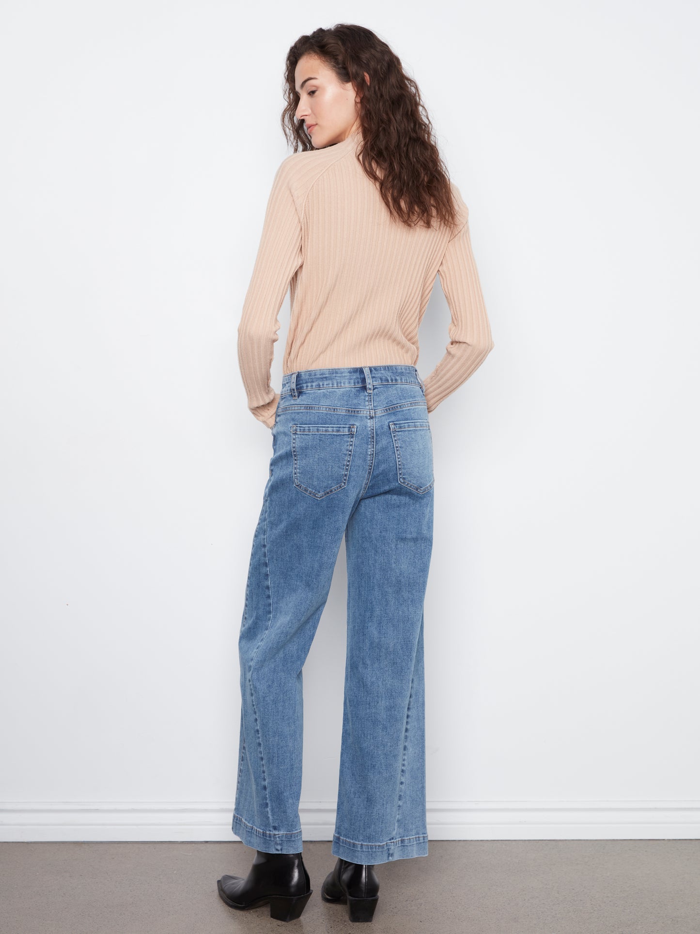 Wide Leg Stretch Denim Jeans by Charlie B in Medium Blue