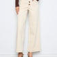 Wide Leg Button Front Patch Pocket Pants by Charlie B in Natural