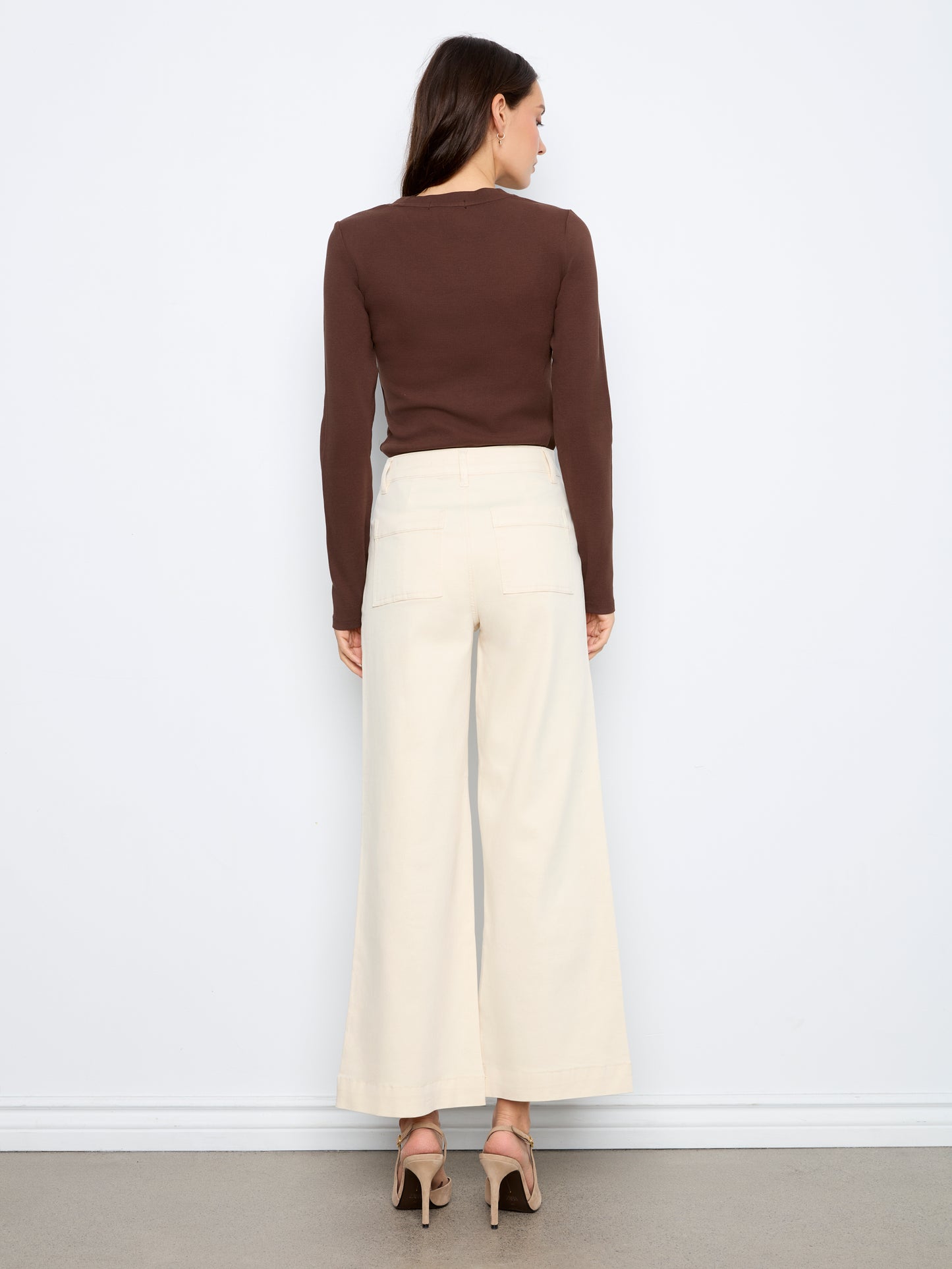 Wide Leg Button Front Patch Pocket Pants by Charlie B in Natural