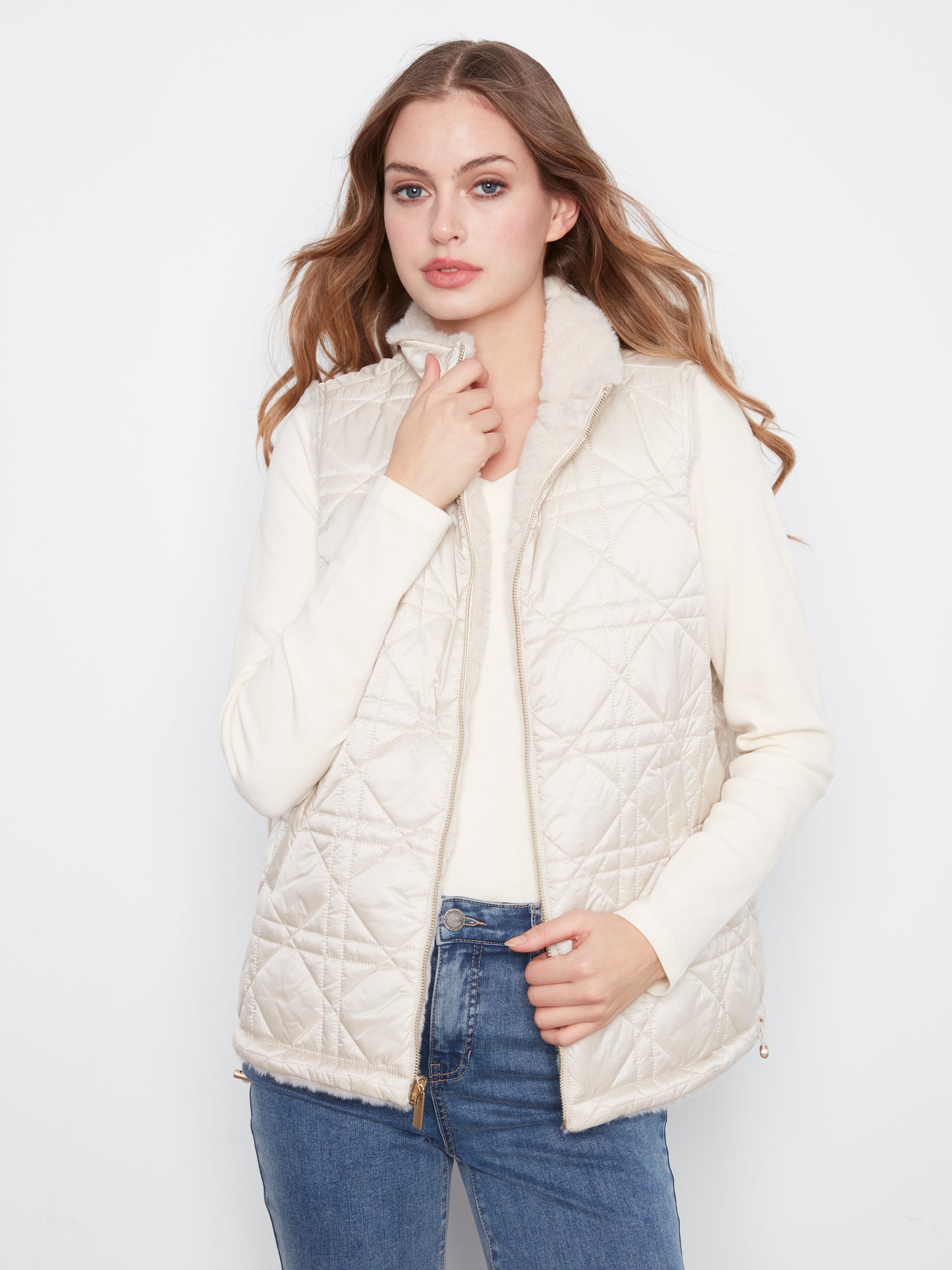 Reversible Faux Fur Vest by Charlie B in Pearl