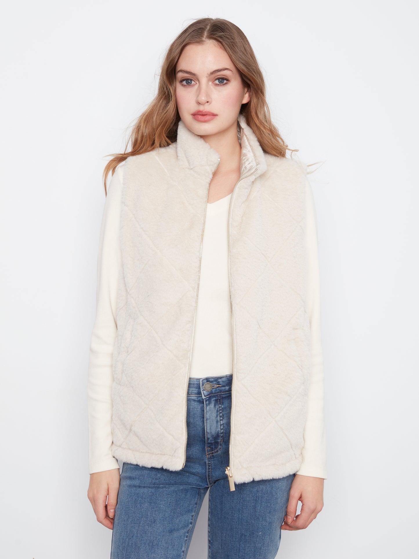 Reversible Faux Fur Vest by Charlie B in Pearl