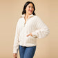 Cable Knit Marshmallow Funnel Neck Double Zip Jacket by Softies in Almond