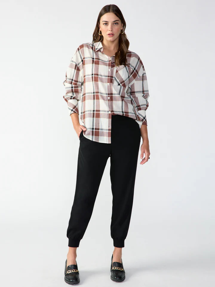 Dropped Shoulder Tunic Top by Sanctuary in Caramel Cafe Plaid