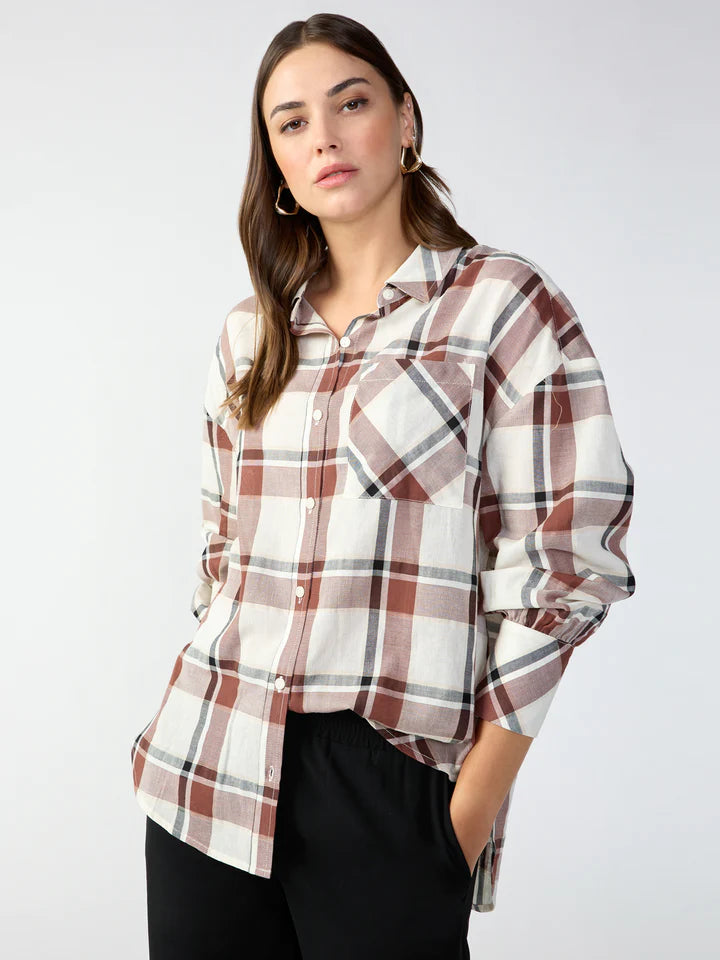 Dropped Shoulder Tunic Top by Sanctuary in Caramel Cafe Plaid