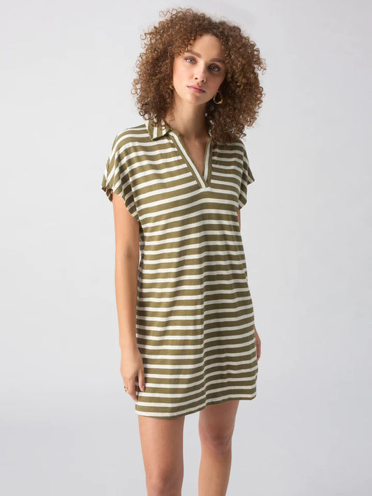 Johnny Collar T-Shirt Dress by Sanctuary in Olive Stripe