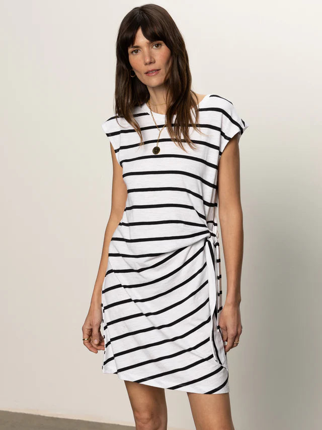 Side Tie T-Shirt Dress by Sanctuary in White/Black Stripe