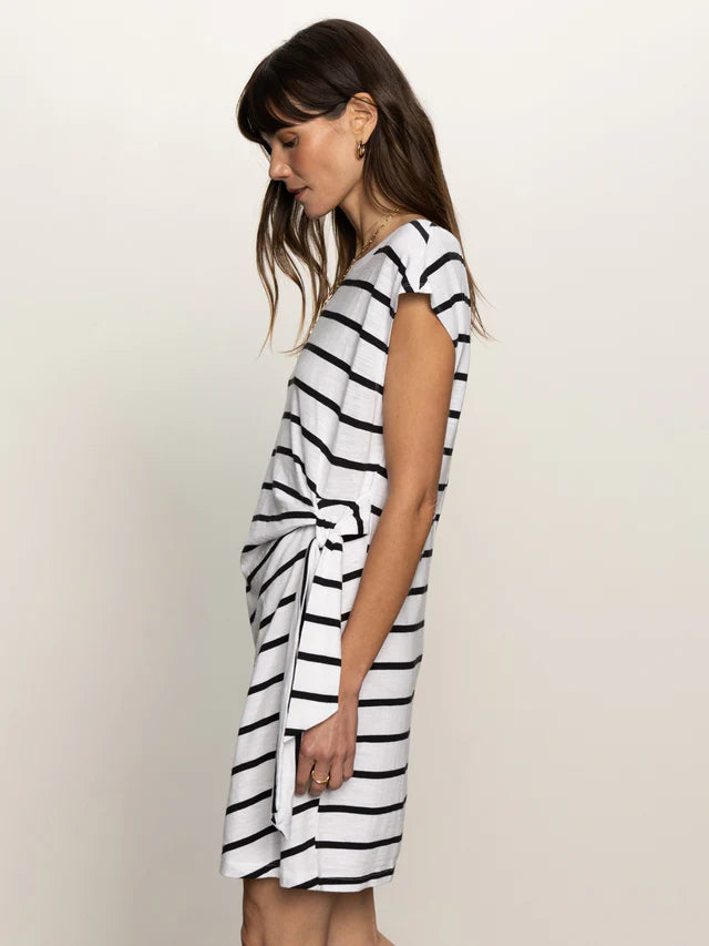 Side Tie T-Shirt Dress by Sanctuary in White/Black Stripe