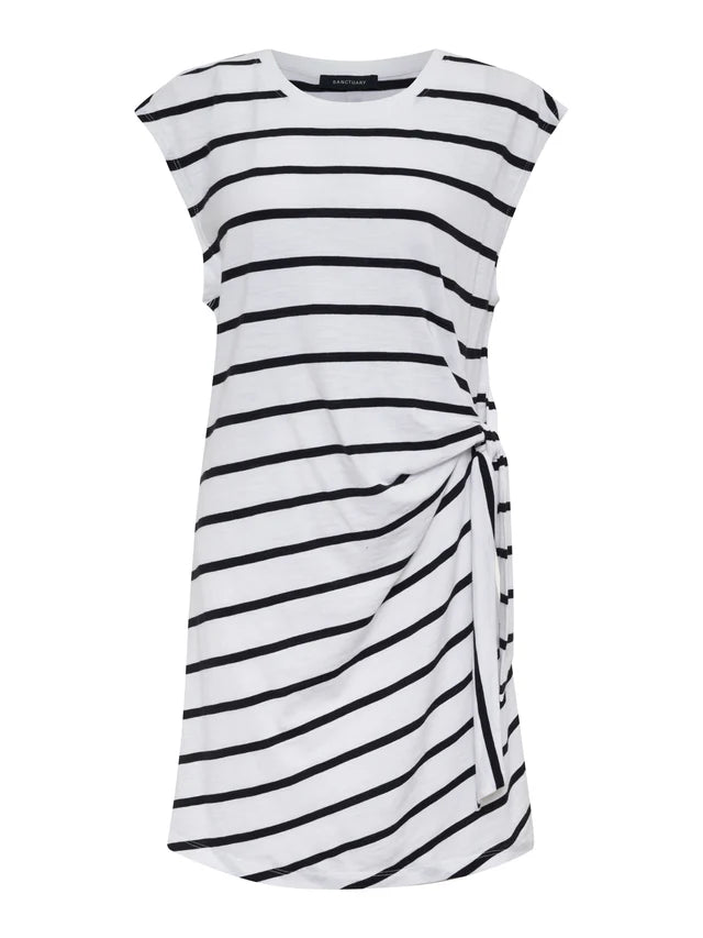 Side Tie T-Shirt Dress by Sanctuary in White/Black Stripe