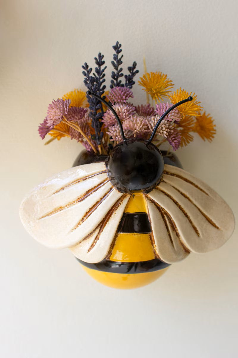 Set of two ceramic bees wall planters by Kalalou