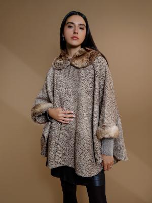 Chambord Faux Fur Collar/Sleeves Poncho by Maison Lurex in Cream