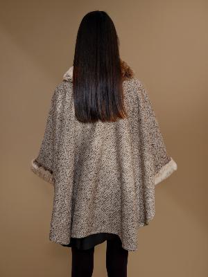 Chambord Faux Fur Collar/Sleeves Poncho by Maison Lurex in Cream