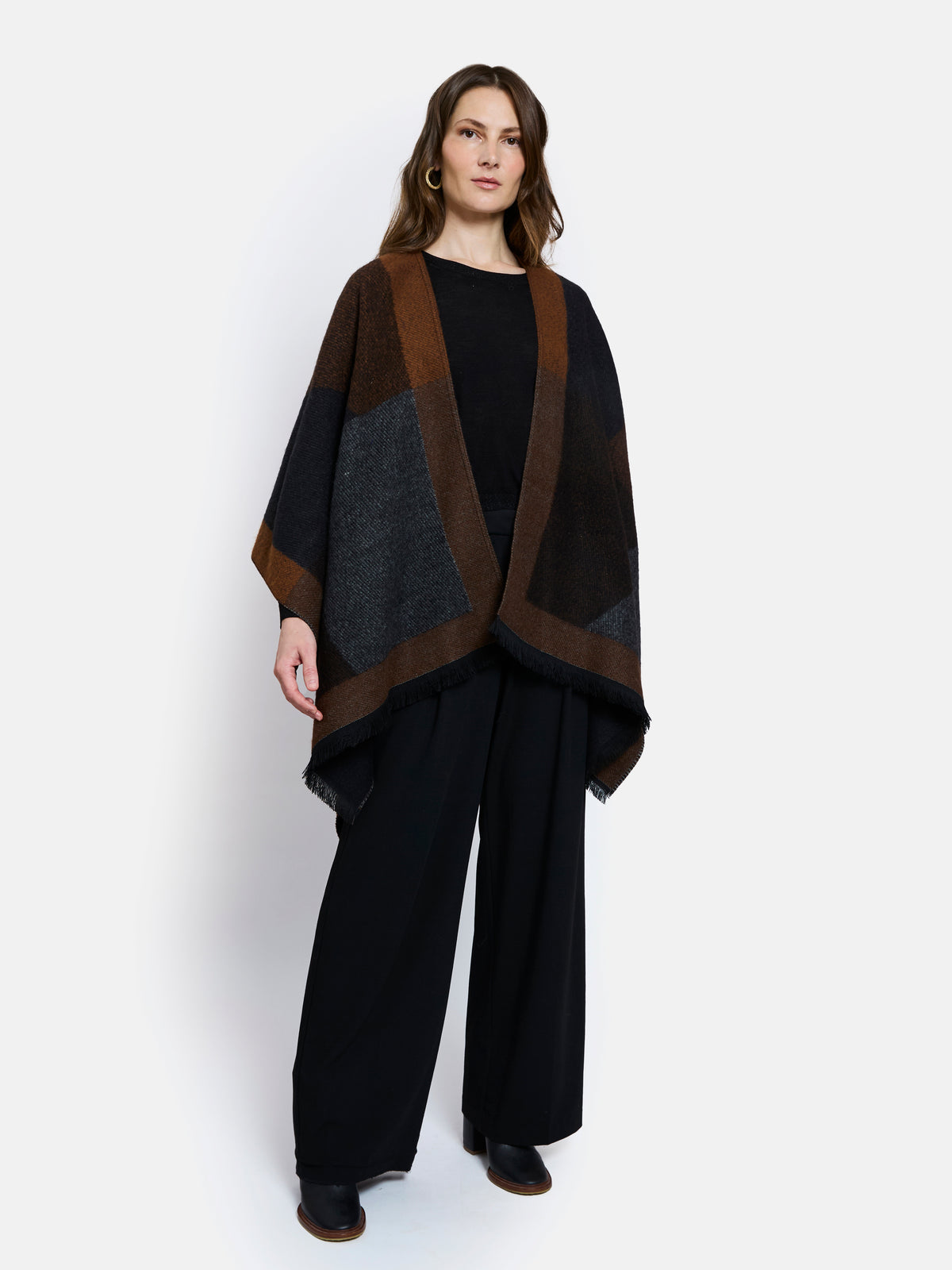 Chantilly Open Poncho by Maison Lurex in Grey/Brown