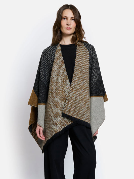 Chantilly Open Poncho by Maison Lurex in Grey/Brown
