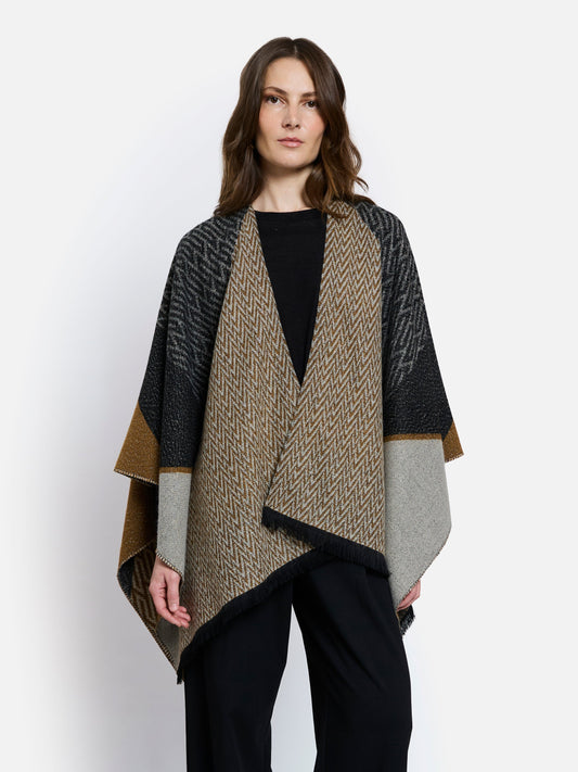 Chinon Open Poncho by Maison Lurex in Brown/Black
