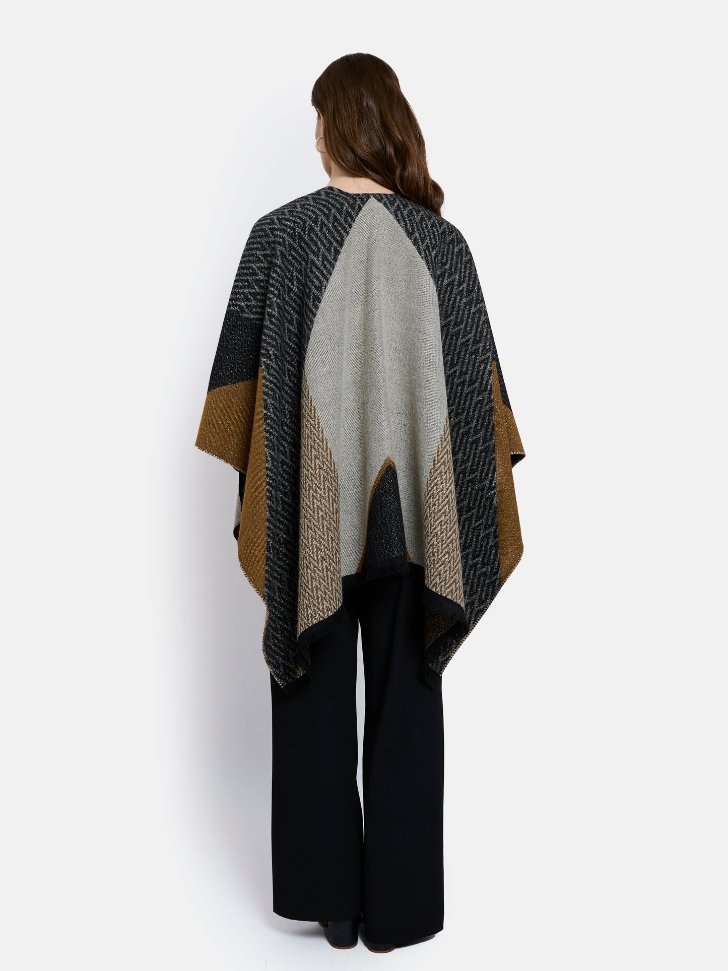 Chantilly Open Poncho by Maison Lurex in Grey/Brown