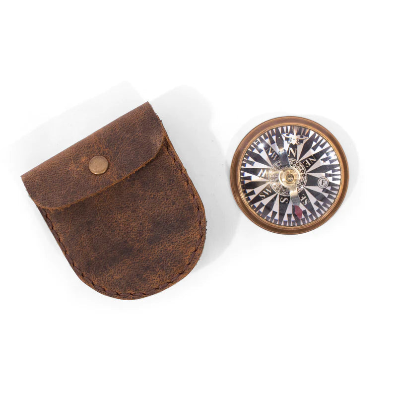 True North Dome Glass Compass with Leather Pouch by Sugarboo