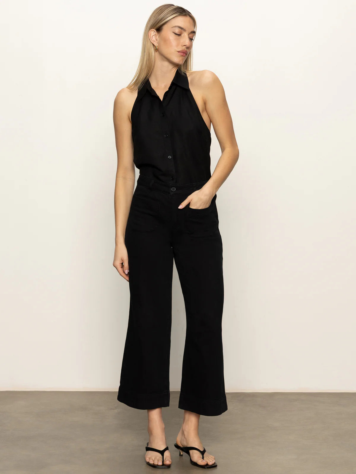 Soft Marine Wide Leg Crop Pant by Sanctuary in Black