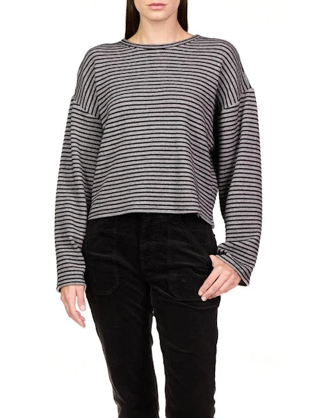 Textured Ottoman Popover Sweater by Sanctuary in Heather Grey w/Black Stripes