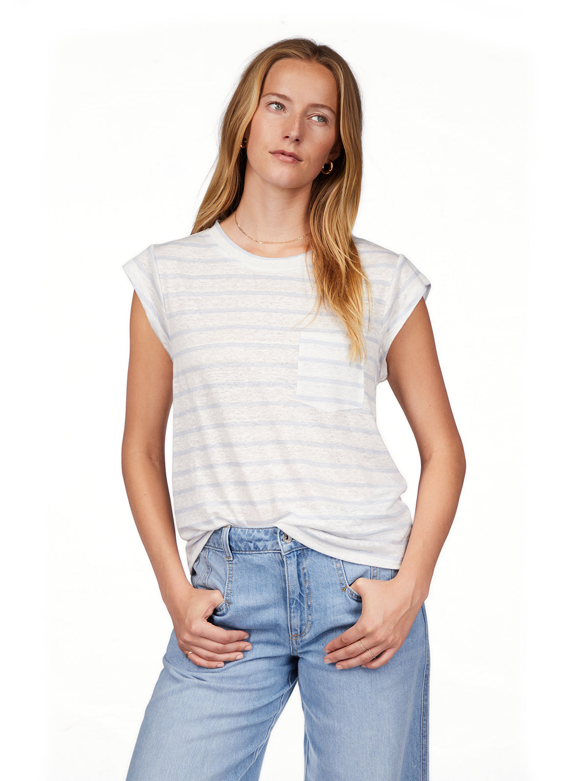 Relaxed Cap Sleeve Tee by Sanctuary in Pacific Blue Stripe