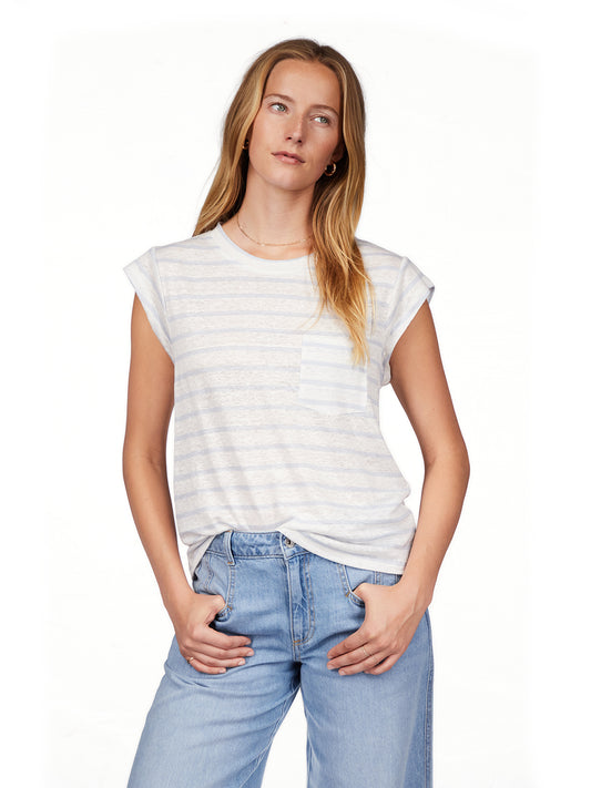Relaxed Cap Sleeve Tee by Sanctuary in Pacific Blue Stripe