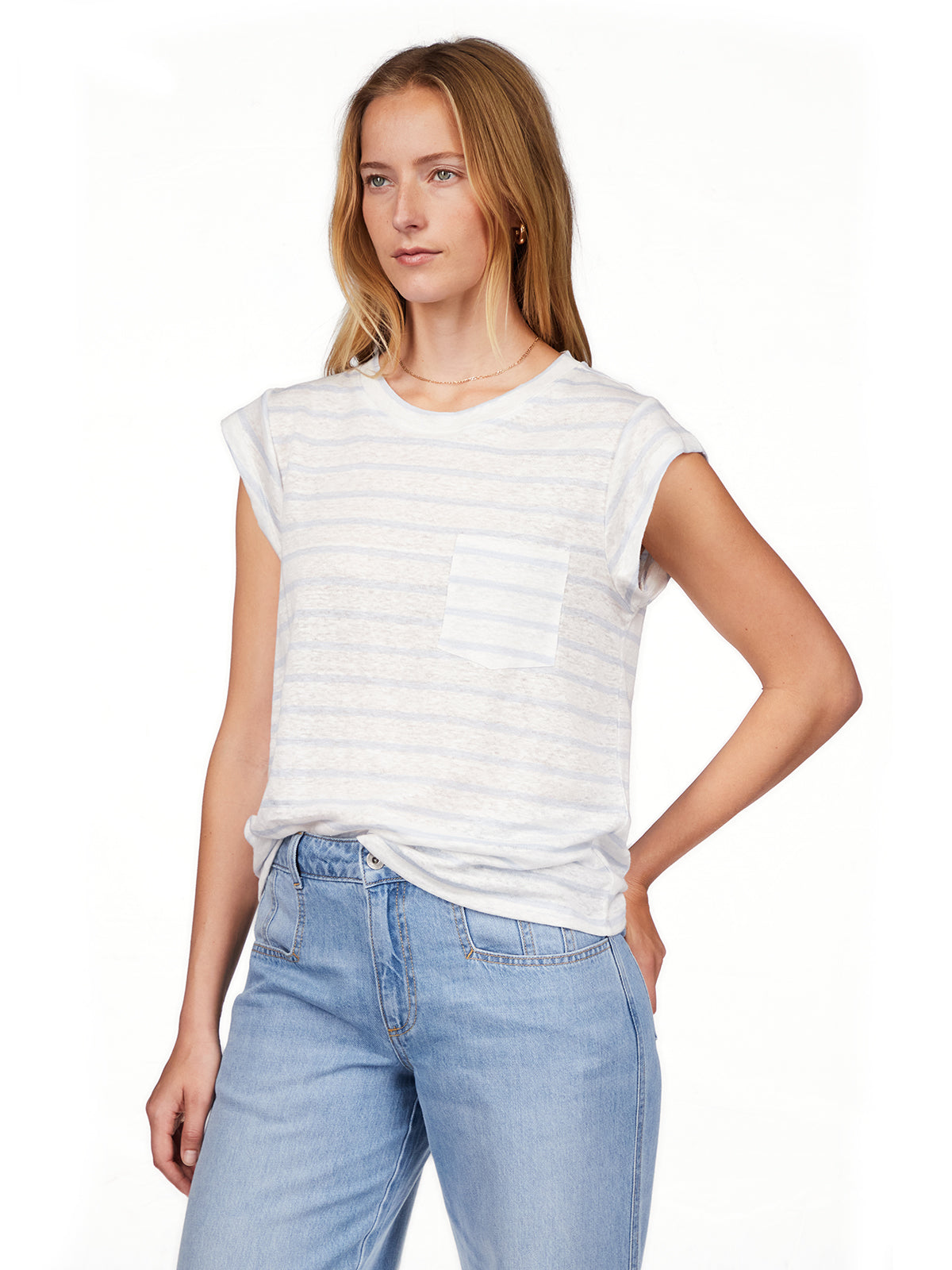 Relaxed Cap Sleeve Tee by Sanctuary in Pacific Blue Stripe