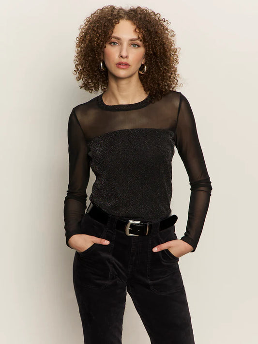 Sparkle Mesh Crew Tee by Sanctuary in Black