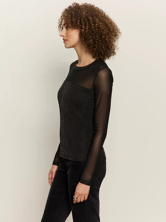 Sparkle Mesh Crew Tee by Sanctuary in Black