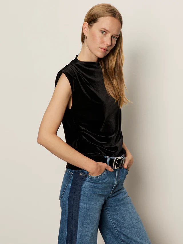 Pleated Sleeveless Top by Sanctuary in Black Velvet
