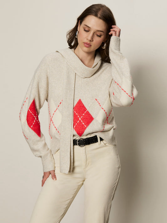 Argyle Scarf Sweater by Sanctuary in Tulip Multi Argyle