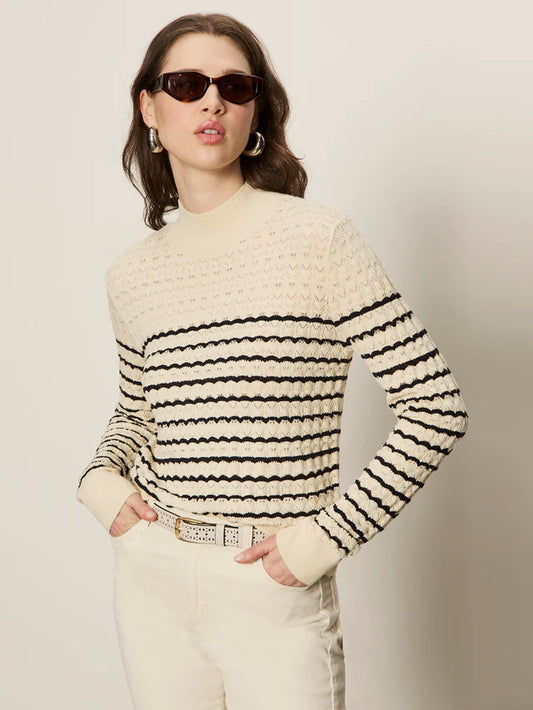 Forever Striped Mock Neck by Sanctuary in Vanilla Creme with Black Stripe