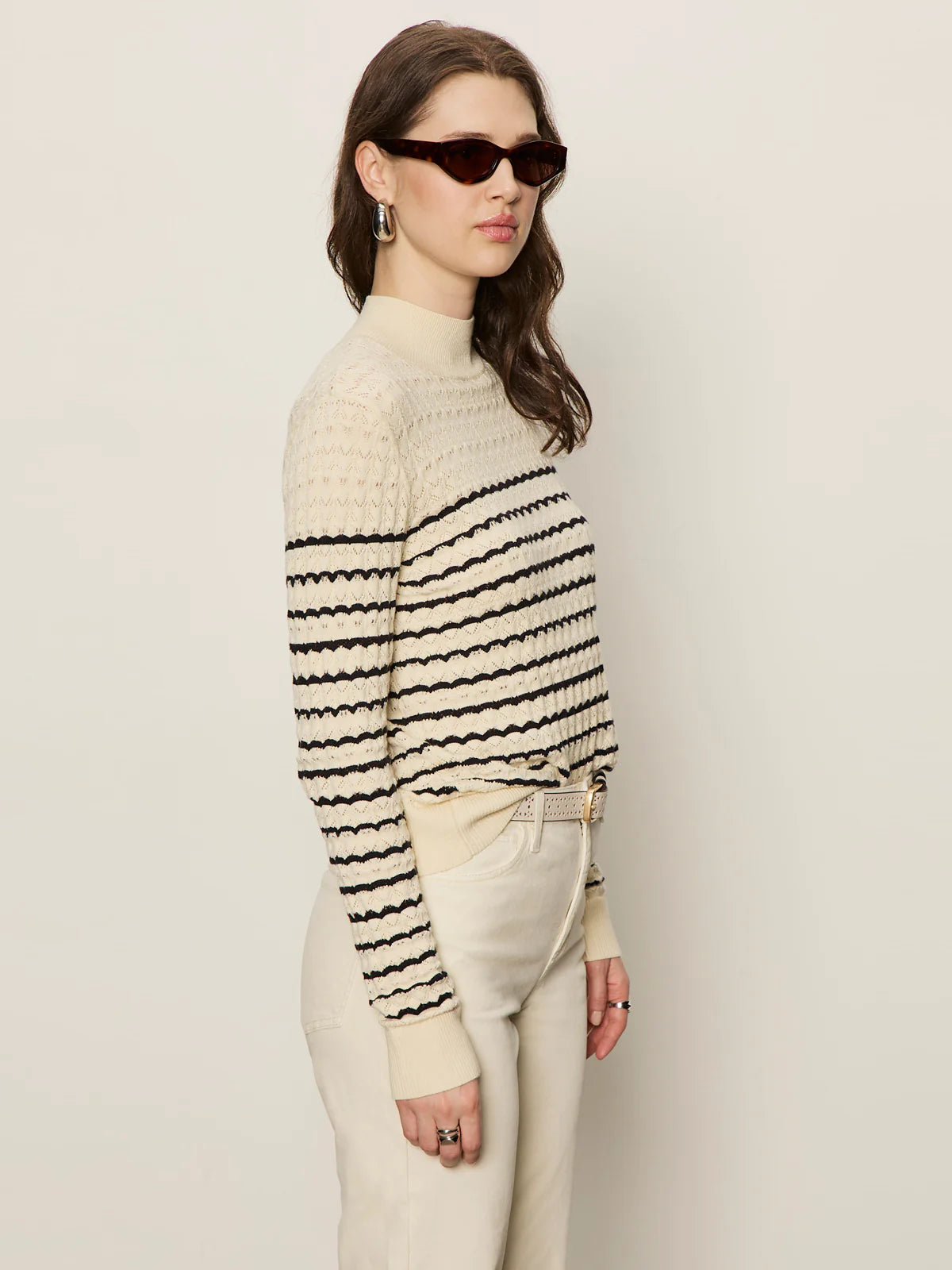 Forever Striped Mock Neck by Sanctuary in Vanilla Creme with Black Stripe