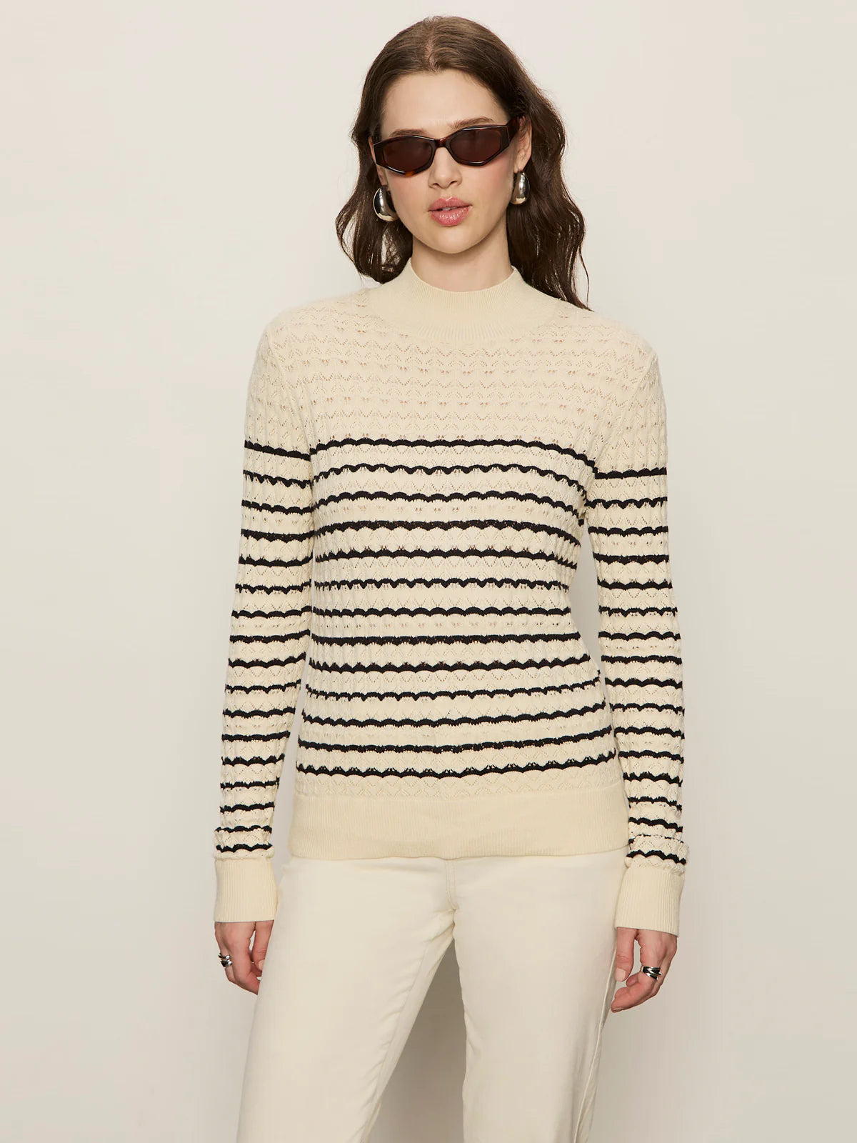 Forever Striped Mock Neck by Sanctuary in Vanilla Creme with Black Stripe