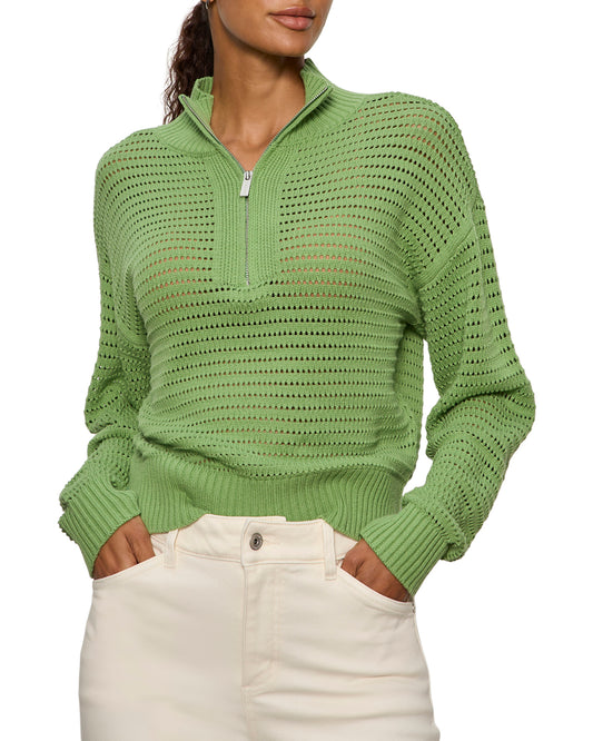 Open Knit 1/2 Zip Sweater by Sanctuary in Detox Green