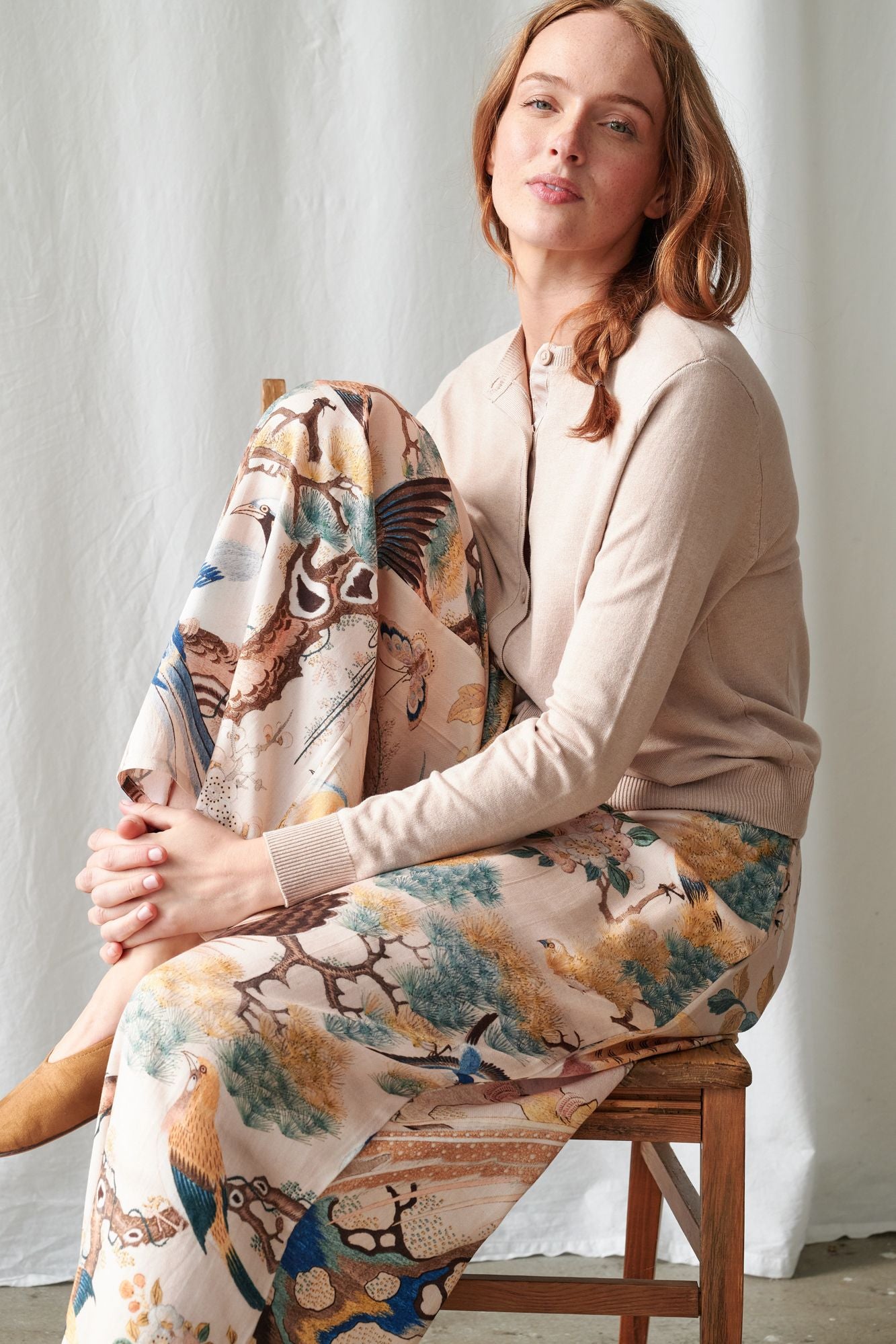Hummingbird Palazzo Pants by One Hundred Stars in Nude