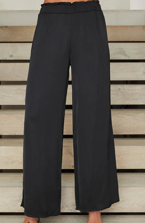 Silky Ruched Elastic Palazzo Pant by Milio Milano in Black