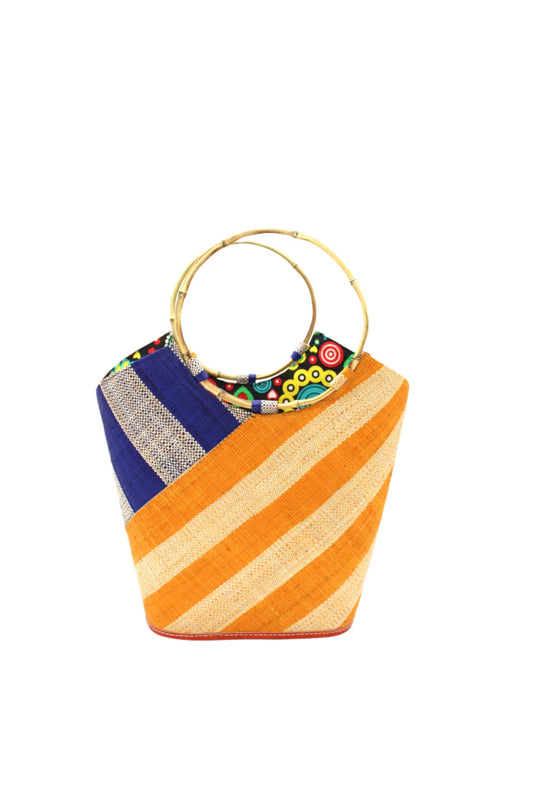 Carmen Bucket Bag w/ Bamboo Handle by Shebobo in Saffron & Dusk