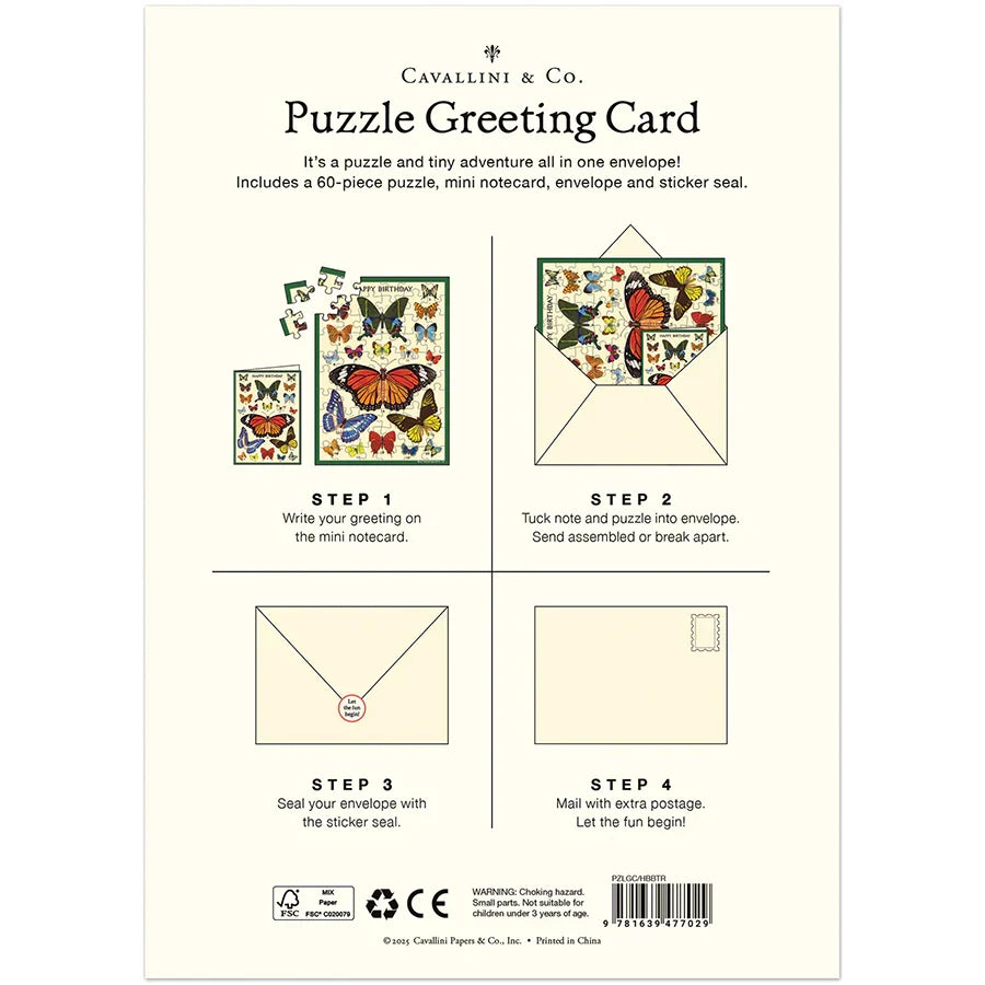 Happy Birthday Butterflies Puzzle Greeting Card by Cavillini Papers & Co