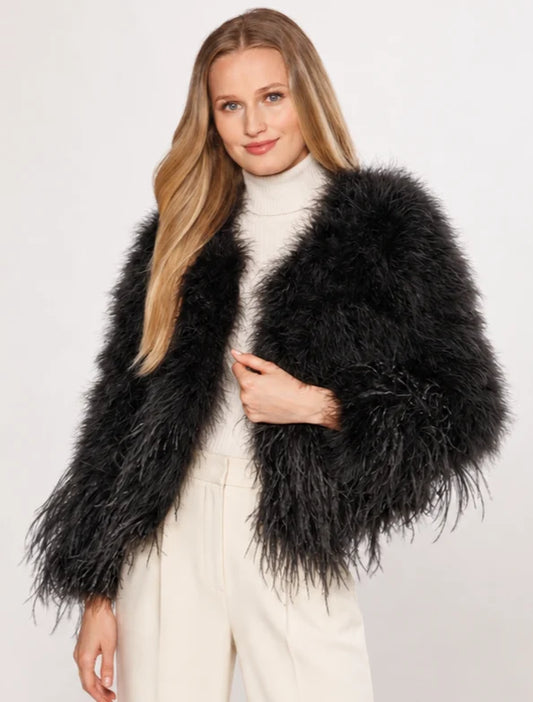 Feather Jacket with Ostrich Trim by Linda Richards in Black