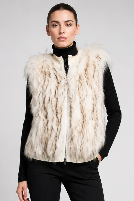Fur Vest with Knit Blend Back by Linda Richards in White