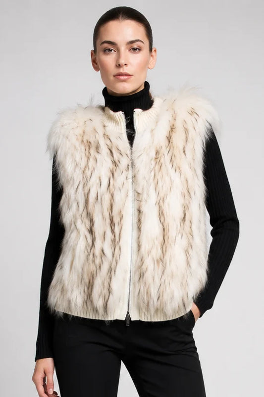 Fur Vest with Knit Blend Back by Linda Richards in White