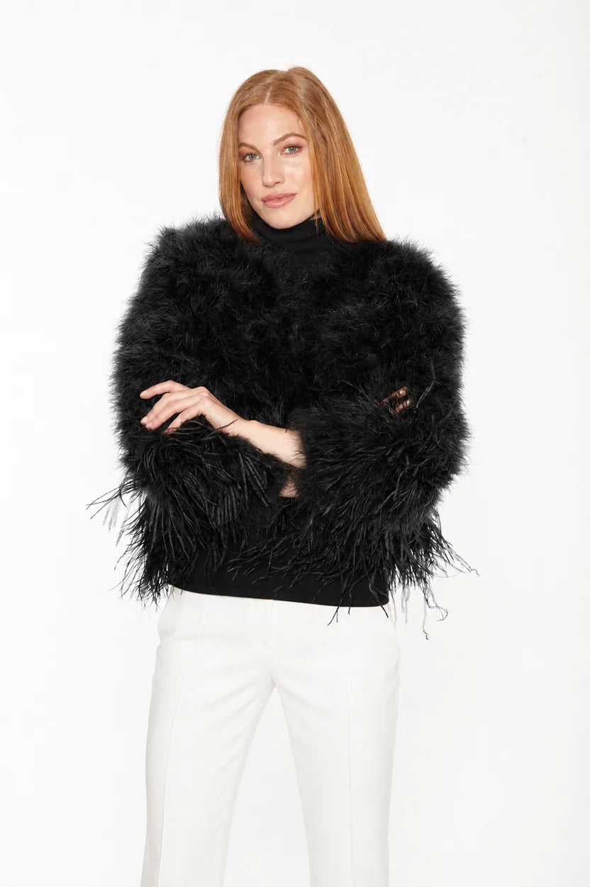 Feather Jacket with Ostrich Trim by Linda Richards in Black