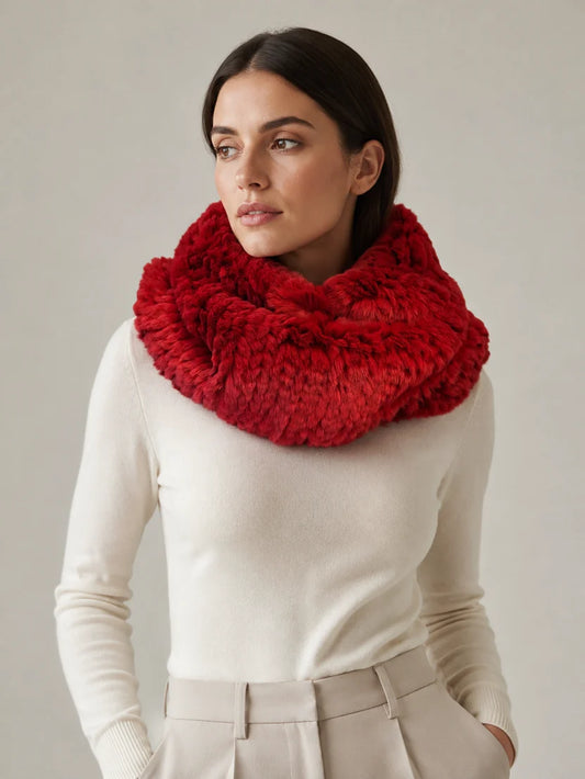 Rex Rabbit Funnel Collar Scarf by Linda Richards in Crimson