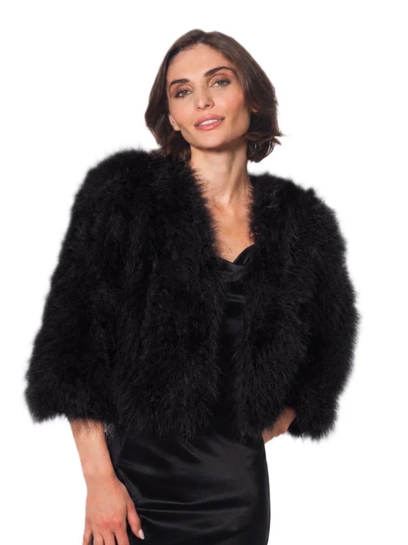 Feather 3/4 Sleeve Bolero by Linda Richards in Black