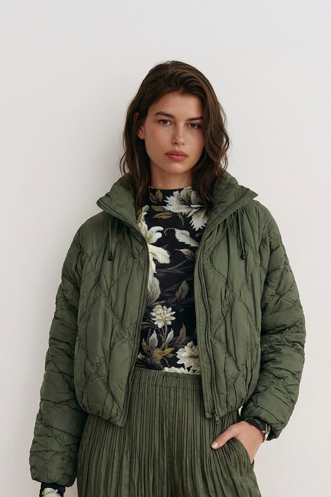 Cloudia Quilted Jacket by Wild Cosmos in Olive