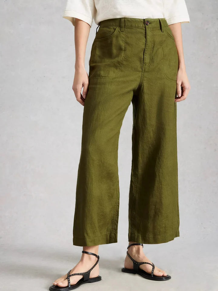 Tia Linen Wide Leg Crop by White Stuff in Mid Green
