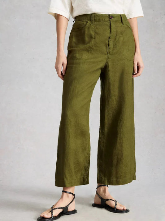 Tia Linen Wide Leg Crop by White Stuff in Mid Green