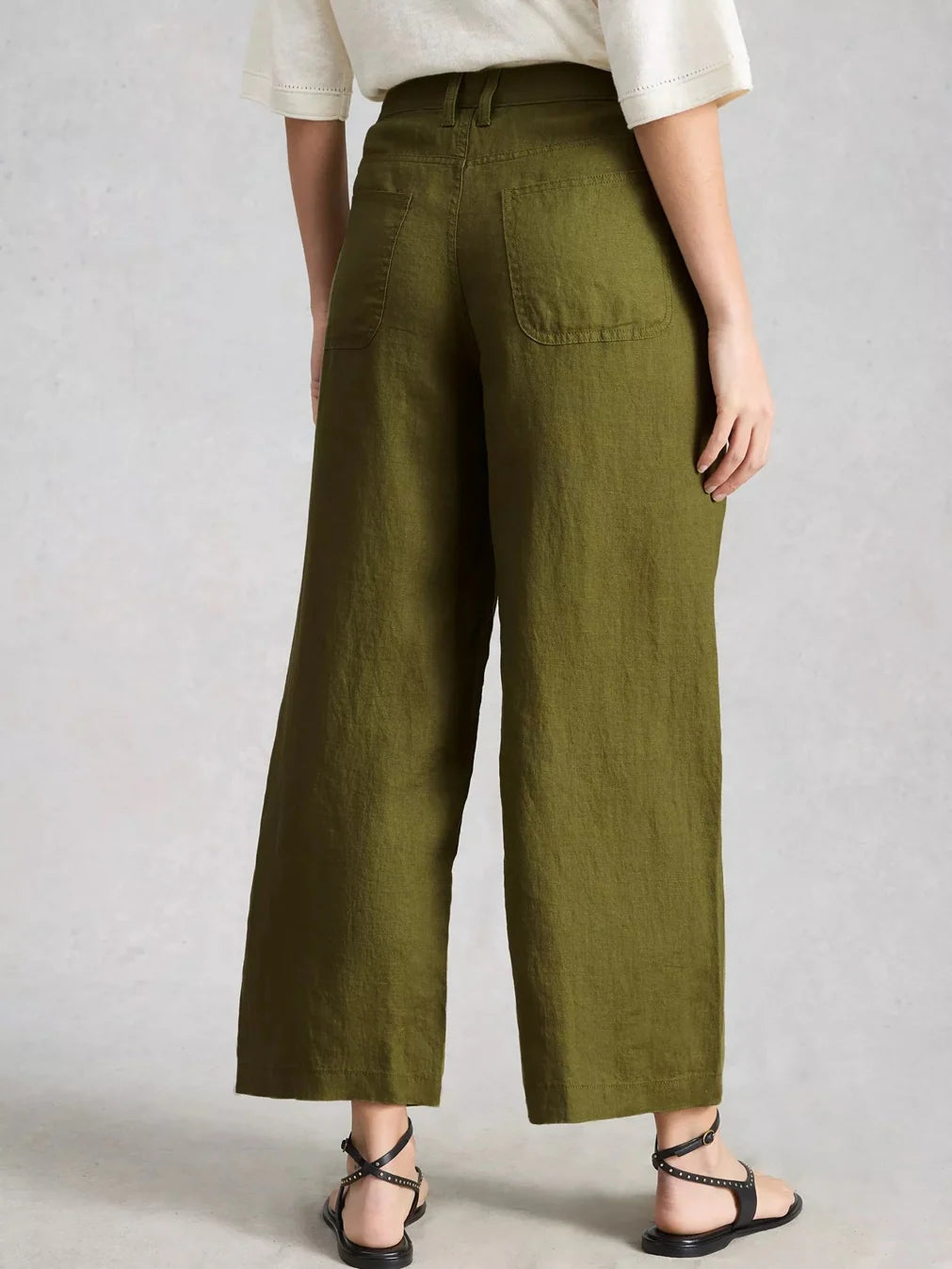 Tia Linen Wide Leg Crop by White Stuff in Mid Green