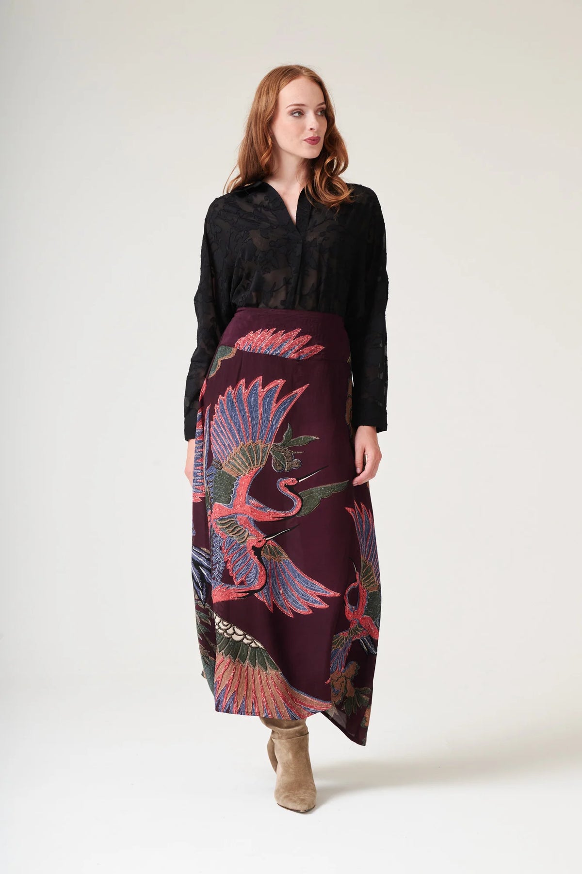 A-line Maxi Skirt by One Hundred Stars in Crane Plum