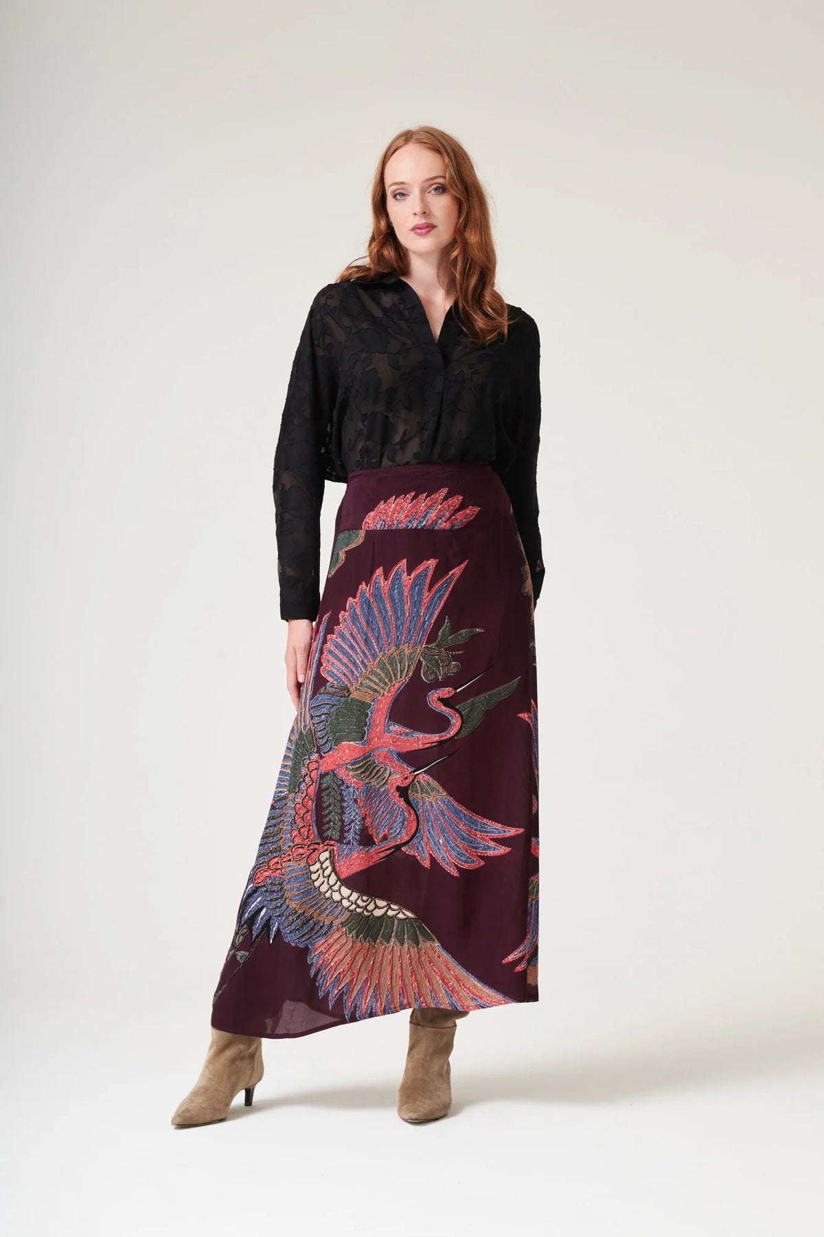 A-line Maxi Skirt by One Hundred Stars in Crane Plum