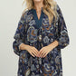 Floral Paisley Split Neck Mini Dress by Umgee in Navy